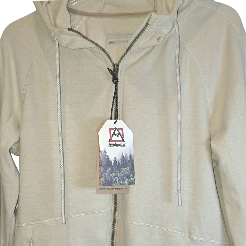 Avalanche Double Peached Hoodie Full Zip Jacket Womens Large Beige Fleece $98 - Picture 5 of 12